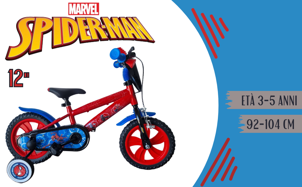 Bicicleta Infantil De 12 Pulgadas Spiderman, Con Ruedas Laterales Extraíbles Y Frenos – Para Niños De 2 A 4 Años